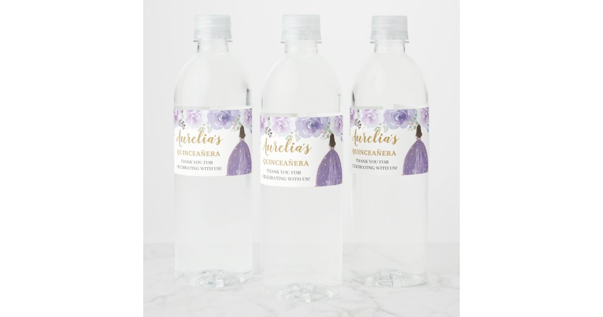 Quinceañera Purple Lilac Floral Birthday Favor Water Bottle Label | Zazzle