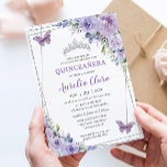 Quinceañera Purple Lilac Floral Butterflies Silver Invitation<br><div class="desc">Personalize this lovely quinceañera invitation with own wording easily and quickly,  simply press the customize it button to further re-arrange and format the style and placement of the text.  Matching items available in store!  (c) The Happy Cat Studio</div>