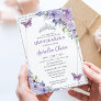 Quinceañera Purple Lilac Floral Butterflies Silver Invitation