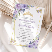 Quinceañera Purple Lilac Floral Butterflies Tiara Invitation