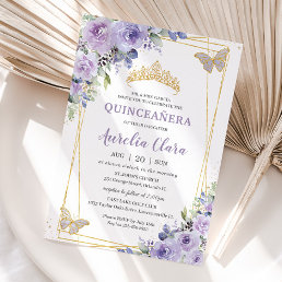 Quincea&#241;era Purple Lilac Floral Butterflies Tiara Invitation