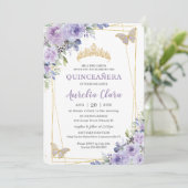 Quinceañera Purple Lilac Floral Butterflies Tiara Invitation | Zazzle