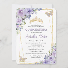 Quincea&#241;era Purple Lilac Floral Butterflies Tiara Invitation