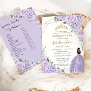 Quinceanera Purple Lilac Floral Padrinos List Invitation