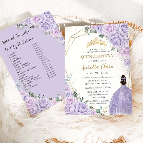 Quinceanera Purple Lilac Floral Padrinos List Invitation