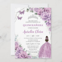 Quinceañera Purple Lilac Floral Princess Spanish Invitation