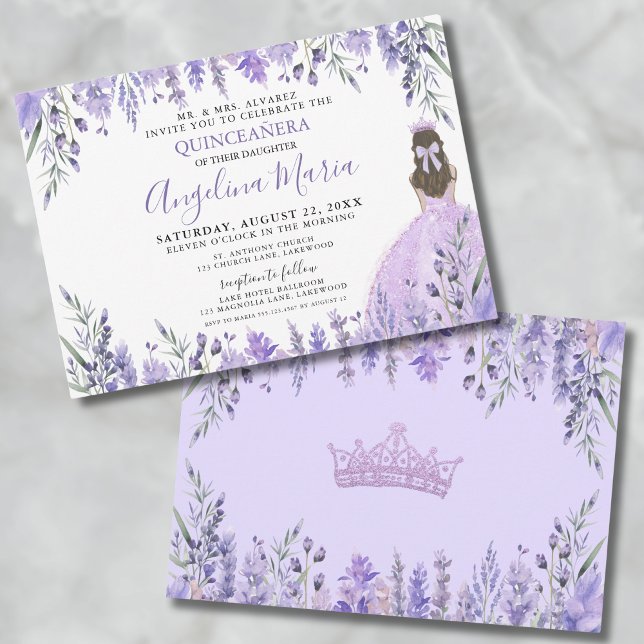 Quinceañera Purple Lilac Floral Princess Invitation (Quinceañera Purple Lilac Floral Princess Invitation )