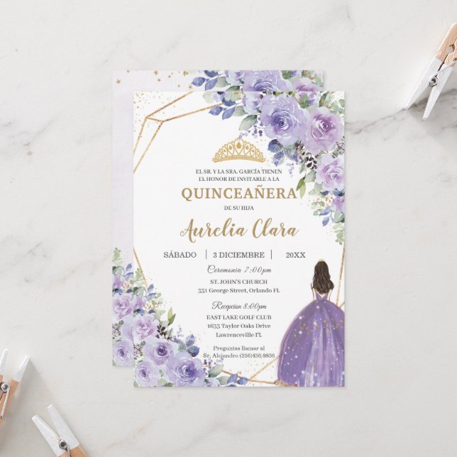 Spanlish Mis Quince Anos hotsell Invitation Cards, Gorgeous Purple Glitter Quinceañera Invitation