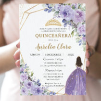 Quinceañera Purple Lilac Floral Princess Spanish Invitation