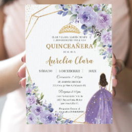 Quincea&#241;era Purple Lilac Floral Princess Spanish Invitation