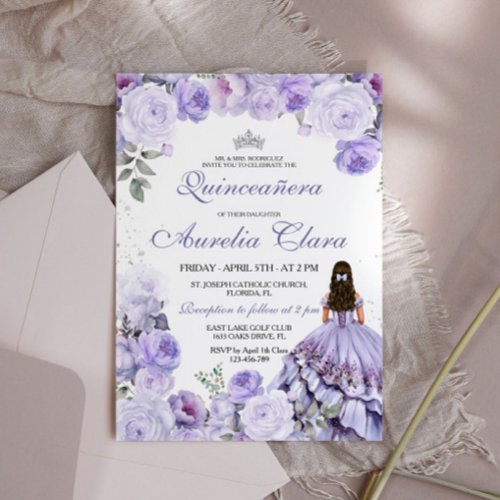 Quinceañera Purple Lilac Floral Princess Spanish