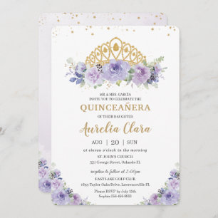 Quinceañera Purple Lilac Floral Princess Tiara Invitation