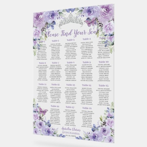 Quinceaera Purple Lilac Floral Roses Seating Seat Acrylic Sign