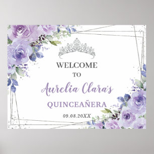 Quinceañera Purple Lilac Floral Silver Butterflies Poster