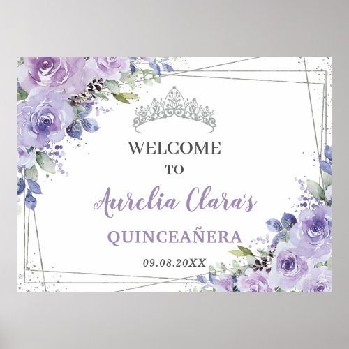 Quinceañera Purple Lilac Floral Silver Butterflies