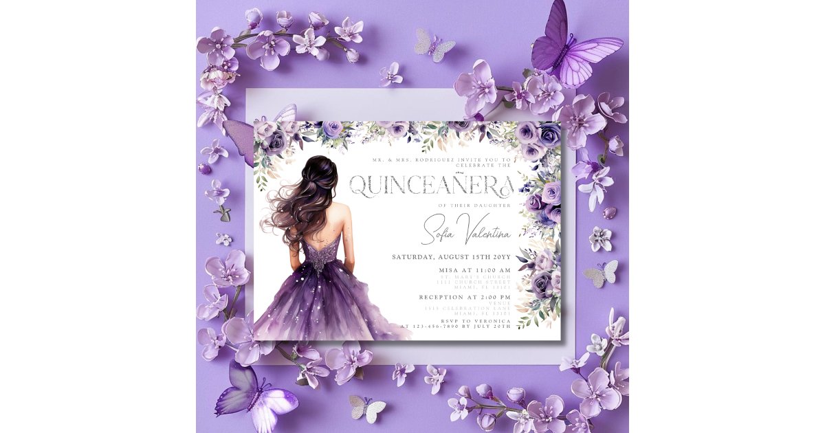 Quinceañera Purple Lilac Roses Floral Silver Tan Princess Throw Pillow