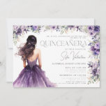 Quincea&#241;era Purple Lilac Floral Silver Gown Invitation at Zazzle