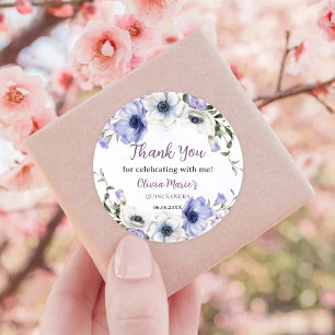 Quinceañera Purple Lilac Floral Tiara Butterflies Classic Round Sticker