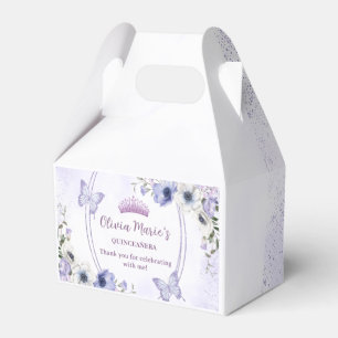 Quinceañera Purple Lilac Floral Tiara Butterflies Favor Boxes