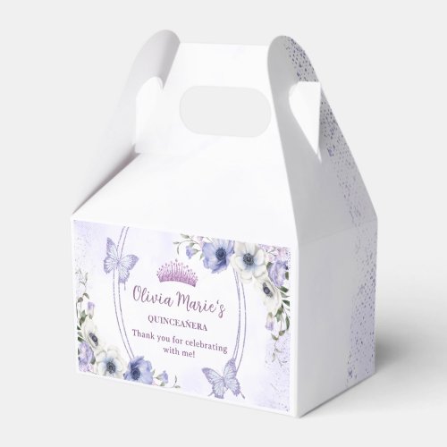 Quinceaera Purple Lilac Floral Tiara Butterflies  Favor Boxes