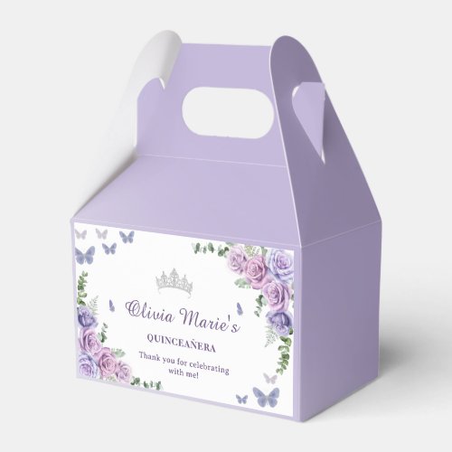 Quinceaera Purple Lilac Floral Tiara Butterflies Favor Boxes