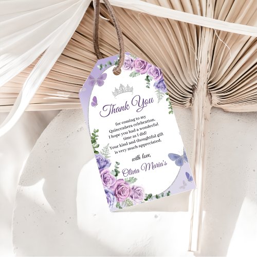 Quinceaera Purple Lilac Floral Tiara Butterflies Gift Tags