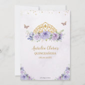 Quinceañera Purple Lilac Floral Tiara Butterflies Invitation (Back)