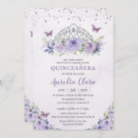 Quinceañera Purple Lilac Floral Tiara Butterflies Invitation<br><div class="desc">Personalize this lovely quinceañera invitation with own wording easily and quickly,  simply press the customize it button to further re-arrange and format the style and placement of the text.  Matching items available in store!  (c) The Happy Cat Studio</div>