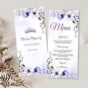 Quinceañera Purple Lilac Floral Tiara Butterflies Menu