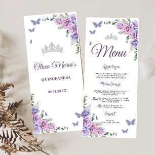 Quinceañera Purple Lilac Floral Tiara Butterflies Menu