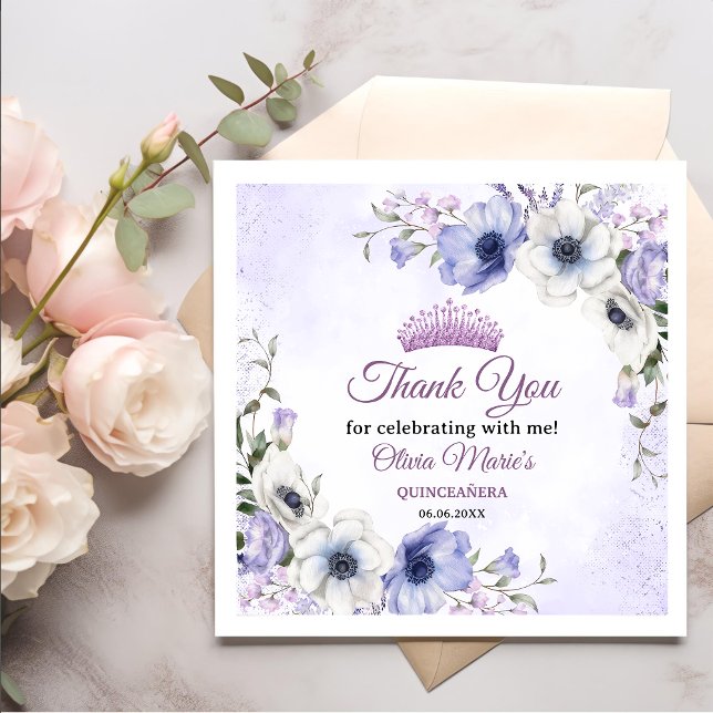 Quinceañera Purple Lilac Floral Tiara Butterflies  Napkins (Creator Uploaded)