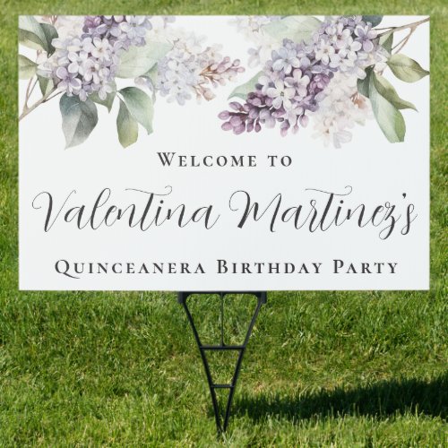 Quinceanera Purple Lilac Flower Welcome Yard Sign