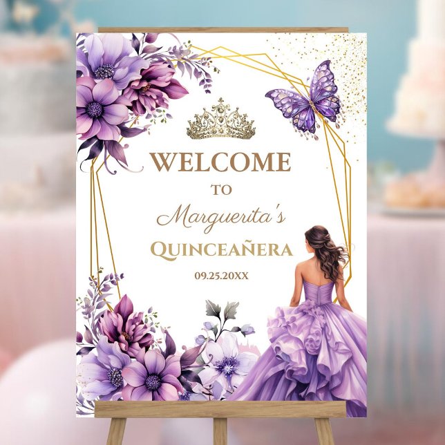 Quinceañera Purple Lilac Girl Floral Butterfly Foam Board (Creator Uploaded)