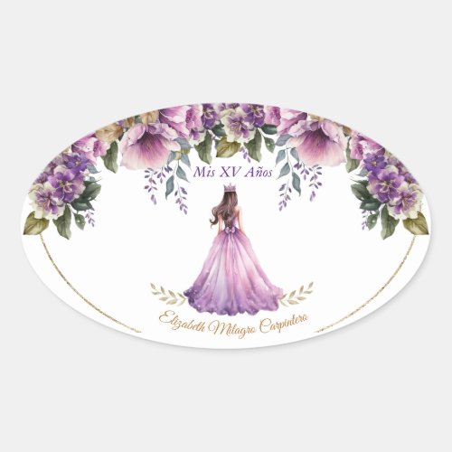 Quinceaera Purple Lilac Oval Sticker