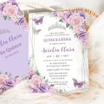 Quinceañera Purple Lilac Pink Floral Butterflies Invitation<br><div class="desc">Personalize this lovely quinceañera invitation with own wording easily and quickly,  simply press the customize it button to further re-arrange and format the style and placement of the text.  Matching items available in store!  (c) The Happy Cat Studio</div>