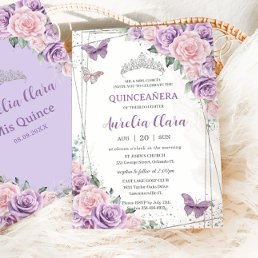 Quincea&#241;era Purple Lilac Pink Floral Butterflies Invitation