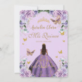 Quinceañera Purple Lilac Rose Floral Gold Princess Invitation (Back)