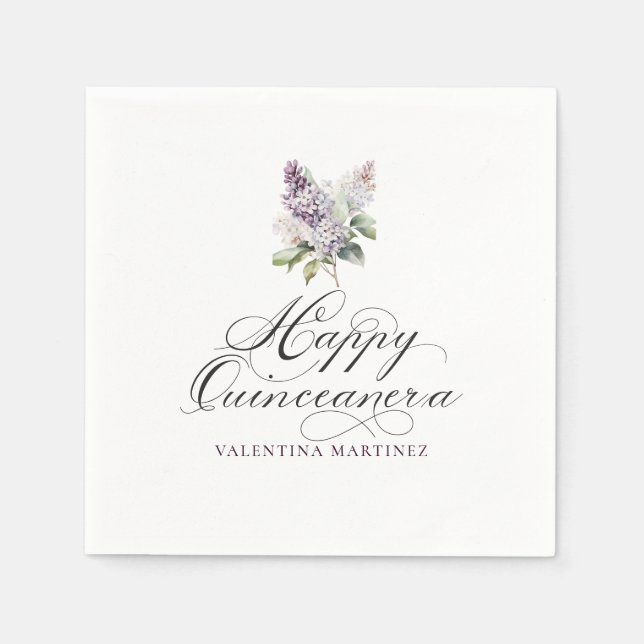 Quinceanera Purple Lilac Spring Flower Cocktail Napkins (Front)