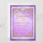 Quinceanera Purple pearl photo Gold Tiara party Invitation (Front)