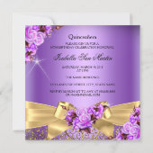 Quinceanera Purple Photo Gold Rose 15th Birthday Invitation (Back)