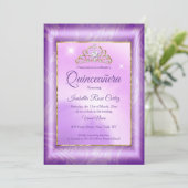 Quinceanera Purple photo Gold Tiara party Invitation (Standing Front)