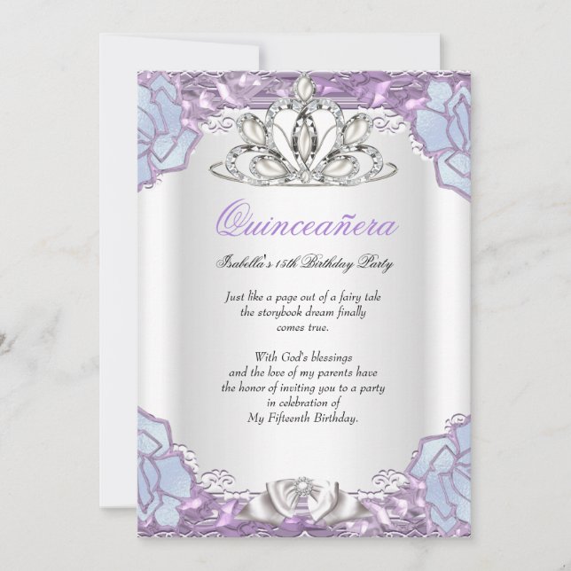 Quinceanera Purple Pink Blue White 15th Birthday Invitation (Front)