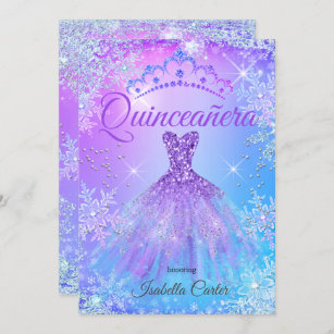 Quinceanera Purple Pink Blue Winter Wonderland 2 Invitation