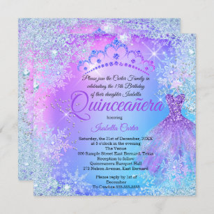 Quinceanera Purple Pink Blue Winter WonderLand Invitation