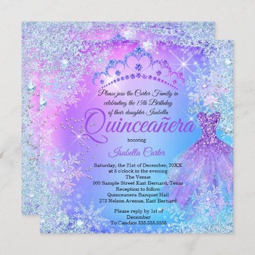 Quinceanera Purple Pink Blue Winter WonderLand Invitation