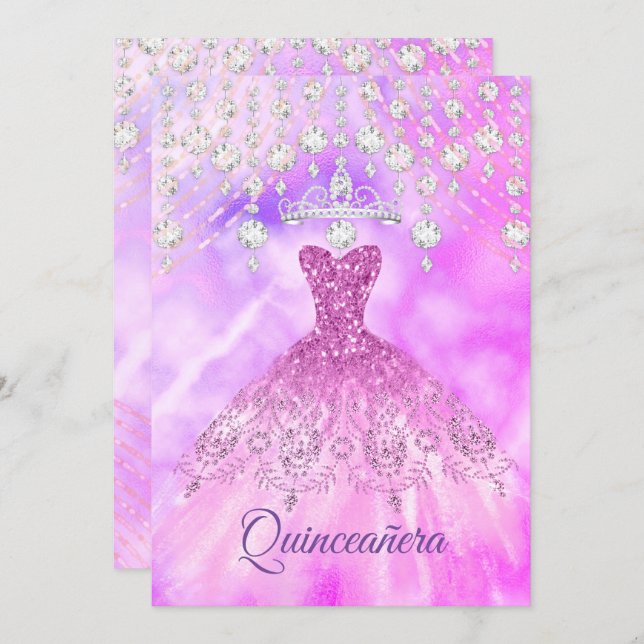 Quinceanera Purple Pink Dress 15th Birthday Party Invitation (Front/Back)