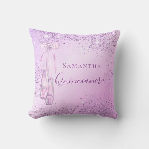 Quinceanera purple pink glitter ballerina throw pillow