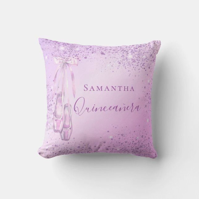 Quinceanera purple pink glitter ballerina throw pillow (Front)