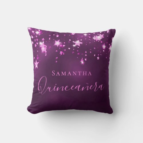 Quinceanera purple pink monogram name sparkle throw pillow