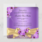 Quinceanera Purple Pink Rose Birthday Gold Bow Invitation (Back)